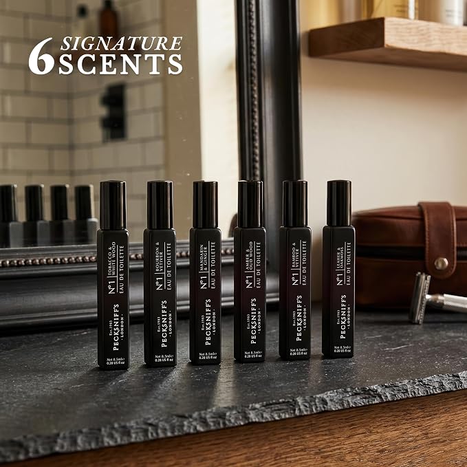 Pecksniff’s Men’s Essentials Fragrance Gift Set – 6x10 ml Eau de Toilette Collection – Luxury Mini Cologne Sampler, Designed in England