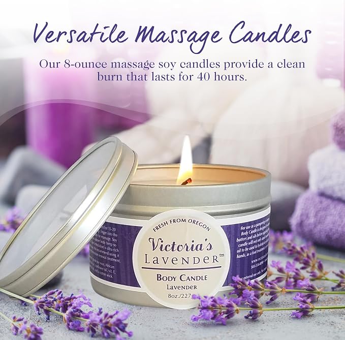 Lavender Massage Oil Candle Wax - Aromatherapy Candle that Turns Into Rub Oil, Ideal Relaxation, Meditation, & Spa Massage, Made in the USA, Travel Size Body Candle by Victoria's Lavender - (8 Oz)