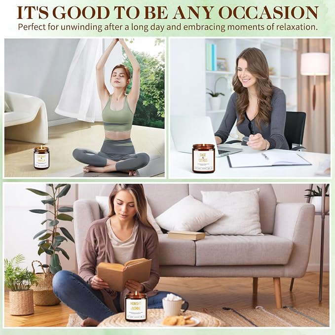 Candles for Home Scented - Soy Candles Non Toxic, 6 Pack Candle Gift Set, Long Lasting Scented Candles with Lavender, Lemon, Vanilla, Coconut, Jasmine, Sage -Floral & Fruity Scents