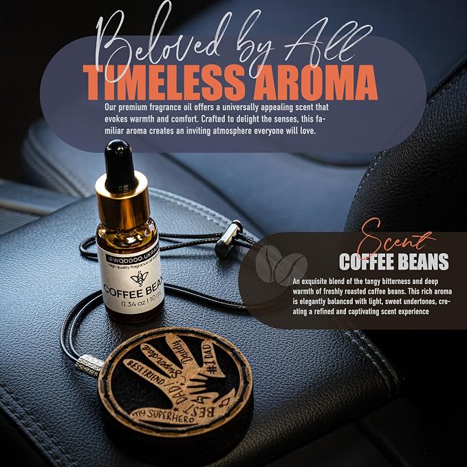 Handmade Wood Car Air Freshener — Father’s Hands Designed Refillable Essential Oil Diffuser — Long Lasting Coffee Beans Fragrance Oil 10 ml — Car Accessories Gift Box