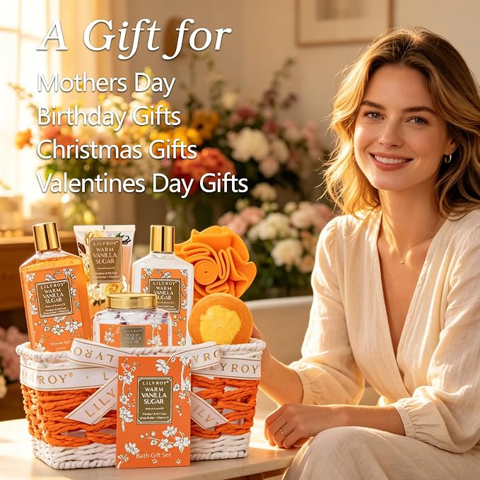 7Pcs Moisturizing Vanilla Spa Kit Bath Gifts Set Spa Gift Baskets for Women