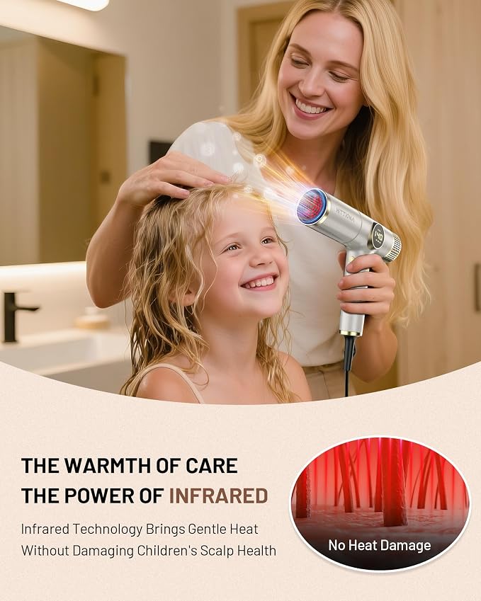 Infrared Ionic Hair Dryer Dual Voltage Travel Hair Dryer 2000W Fast Drying Lightweight Low Noise Diffuser - Professional Blow Dryer No Heat Damage for Curly Hair Women Europe Travel