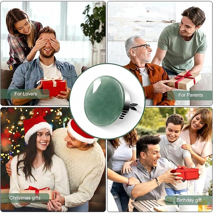 Car Vent Freshener Natural Green Aventurine Air Freshener Gift Box Scented Diffuser with 5 Unique Fragrances (Cologne, BlueBell, Bergamot, Rose, Tea Fragrance) -Long-Lasting Aromatherapy for Car