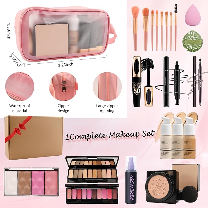 All in One Makeup Kit for Women Full Kit,Travel Makeup Kit for Teens,Make Up Gift Set with Everything,Foundation Eyeshadow Lipstick Eyebrow Blush Powder, Mother's Day Make Up Gift Set for Women-E