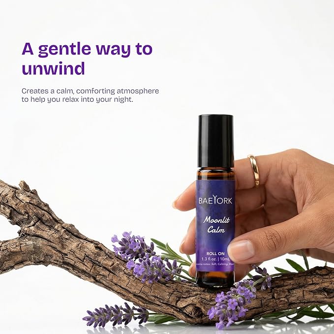 Moonlit Calm Roll-On Blend Essential Oils of Lavender, Chamomile, Sandalwood, Copaiba & Orange Soothing Night-Time Aromatherapy, 10 ml (Pack of 1)