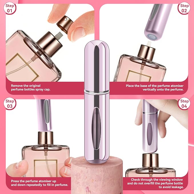 Refillable Perfume Portable Atomizer Bottle Refillable Perfume Spray, Travel Perfume (5ml, 4 Pack) (Green, Gold, Pink, Purple, Red, Light Blue)