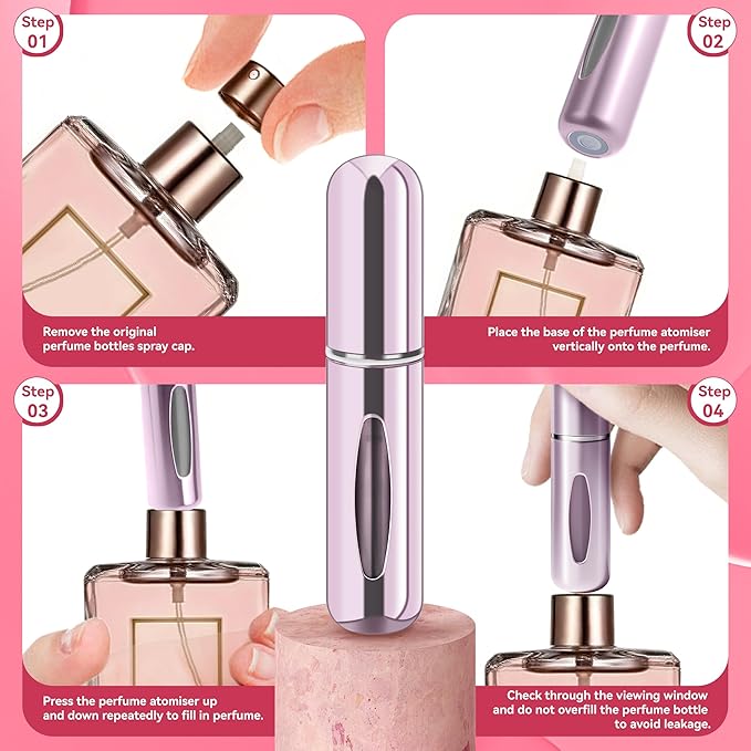 Refillable Perfume Portable Atomizer Bottle Refillable Perfume Spray, Travel Perfume (5ml, 4 Pack) (Silver, Purple, Blue, Gold, Pink, Black)