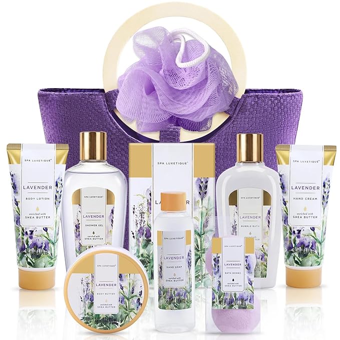 Spa Luxetique Gift Baskets for Women, Spa Gifts for Women - 10pcs Lavender Bath and Body Sets with Body Lotion, Bubble Bath, Relaxing Spa Sets, Birthday Mothers Day Gifts for Mom
