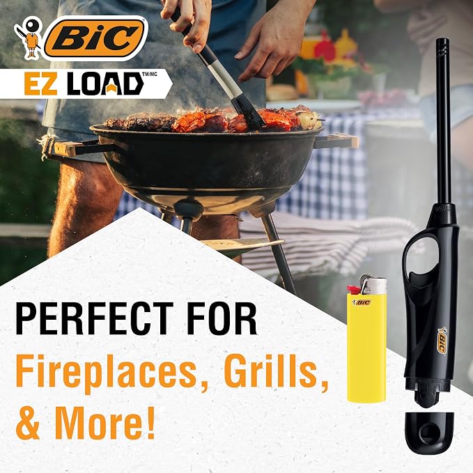 BIC EZ Load Lighters, Reloadable Multi Purpose Lighter, Assorted Colors, Pack with 2 EZ Load Long Lighter Shells and 2 Maxi Pocket Lighters (Colors May Vary)