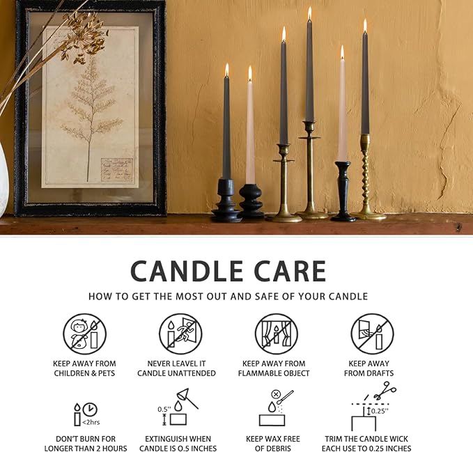 Scented Candle Taper Candlesticks,10 Inches Brown Tapered Candles Coffee Candle Sticks Colorful Candle for Wedding Home Party Women Gift Sets,Pack of 6 (8D6PC-COFMIX)