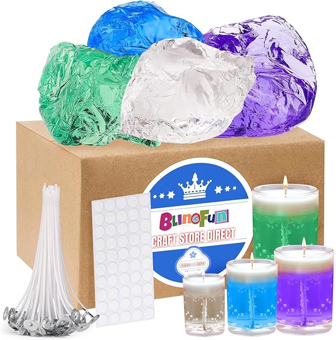 Blingfun Gel Wax for Candle Making with 4 pcs Jelly Wax,50pcs Candle Wicks & 50pcs Stickers Candle Wax for Candle Making,Handcraft Scented Candles Supplies