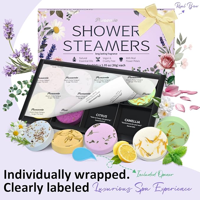 Shower Steamers Aromatherapy Birthday Gifts for Women - 8 Pcs Mothers Day Gifts for Mom Wife Daughter Grandma, Self Care with Natural Essential Oils Relaxation Home Spa Gift Set (Purple)