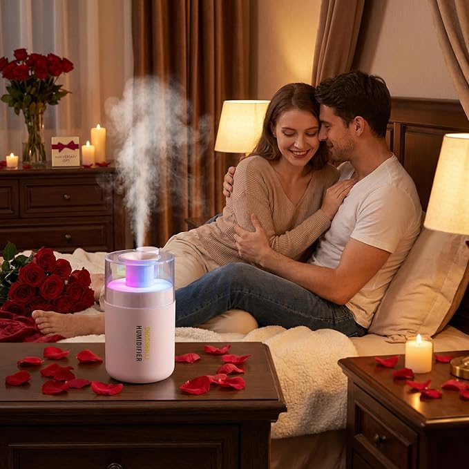 Mini 2-in-1 Humidifier & Aroma Diffuser, 7-Color LED Light, USB Portable, 4/8H Timer, Auto Shut-Off, Ideal Personal Gift/Family/Friends/Loved Ones (pink, 2.8 * 3.2 * 4.7)