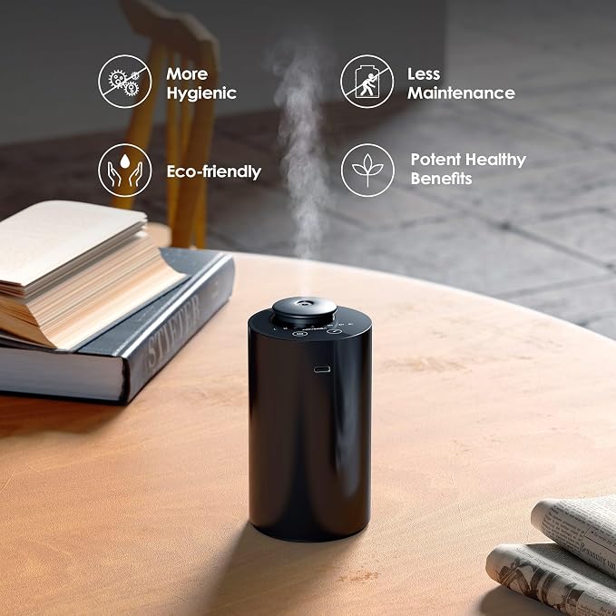 Airversa Waterless Essential Oil Diffuser Starter Kit with 4 x 10mL Hotel Scent Fragrance Oil, Battery Operated Mini Scent Air Machine Portable Diffuser for Home Car Office, AN6Kit-04 Black