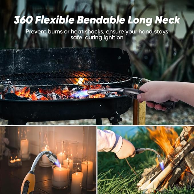 Butane Lighter Torch Long Lighter Refillable Lighter Windproof with Visual Fuel Window Flexible Extra Long Torch Lighter for Fireplace Candles (No Butane Included) (Black + Orange, 2 Pack)