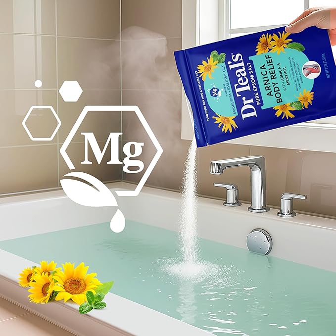 Dr Teal's Arnica Body Relief Epsom Salt Magnesium Soak with Menthol & Essential Oils, Muscle Recovery, 3 lbs