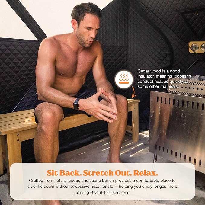 SweatTent Cedar Sauna Bench – Handcrafted Natural Cedar, Durable Sauna Seating, Traditional Sauna Accessory, Comfort Upgrade, Fits Sweat Tent