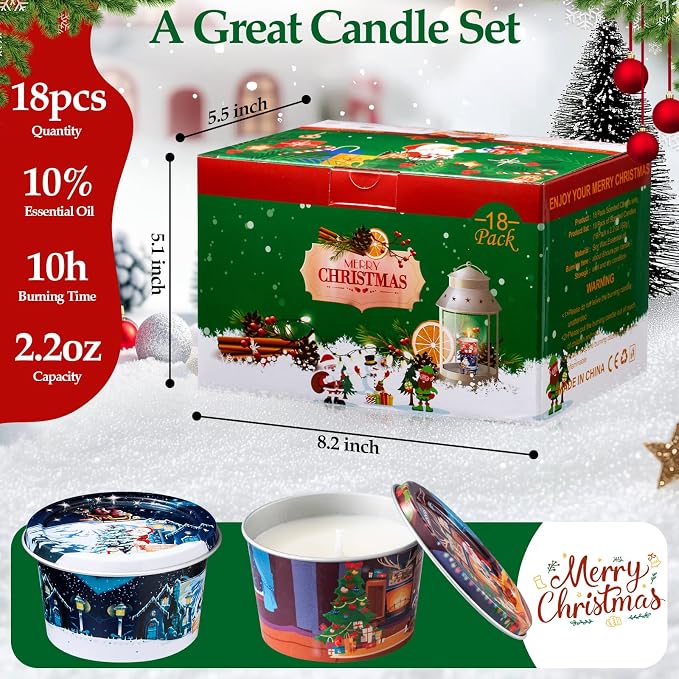 18 Pack Scented Candle Sets | Merry Christmas Aromatherapy Traverl Jar Candles | Soy Wax Candle Sets with 10% Essential Oils for Home and Travel |Gift Sets for Christmas Women