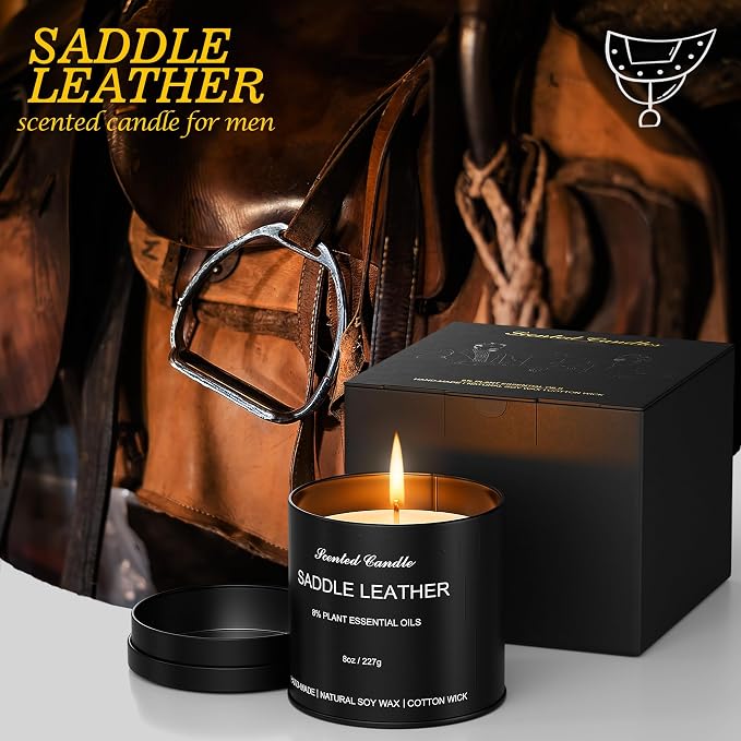 Scented Candle for Men - 8oz Masculine Scented Candle, Strong Scented Soy Wax Candles for Home, 40H Long Lasting Essential Oil Aromatherapy Candle, Natural Soy Candles Gift for Dad, Husband, Boyfriend