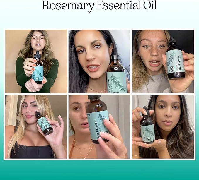 Pure Rosemary Essential Oil with Dropper - Undiluted Rosemary Oil for Hair Skin and Nails and Refreshing Aromatherapy Oil for Diffusers - Rosemary Essential Oil for Cleansing Dry Scalp Care 4oz