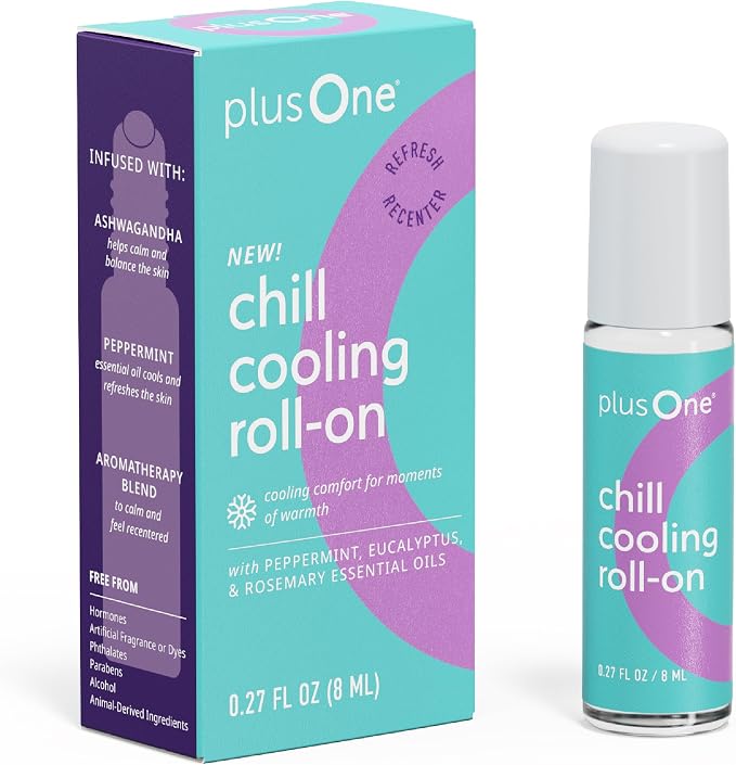 plusOne Chill Cooling Roll-On – Instant Hot Flash Support with Peppermint, Menthol & Ashwagandha – Aromatherapy Essential Oil Blend for Stress & Cooling Refreshment - 0.33 fl oz | Instant Hot Flash Support with Peppermint, Menthol & Ashwagandha, Essent...