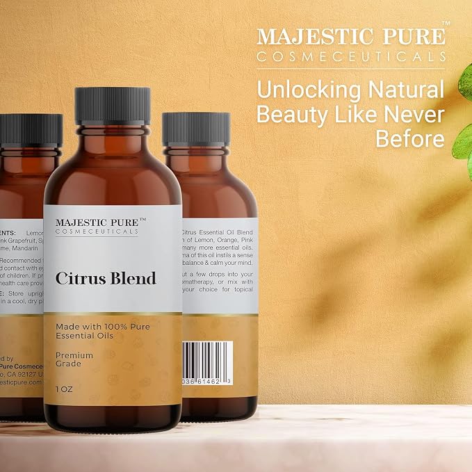 Majestic Pure Citrus Essential Oil Blend | 100% Pure & Natural for a Joyful, Positive Aroma | Pink Grapefruit, Orange, Spearmint, Lemon Essential Oil for Diffusers & Aromatherapy | 1oz