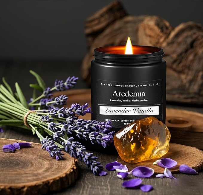 Lavender Vanilla Candle | Self-care Candle Gifts, Soy Candles for Home Scented, Aromatherapy Gifts for Women Men - 7oz Scented Candles for Home, 50 Hours Burn Time, Perfect for Relaxing Home Fragrance