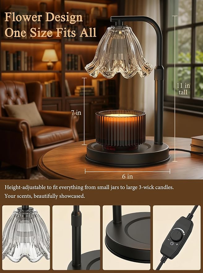 Candle Warmer Lamp with Timer, Dimmable Candle Warmer for Jar Candles, Adjustable Height Electric Wax Melt Warmer, Birthday Gifts for Women Mom Friend Sister, Housewarming Gifts New Home Decor