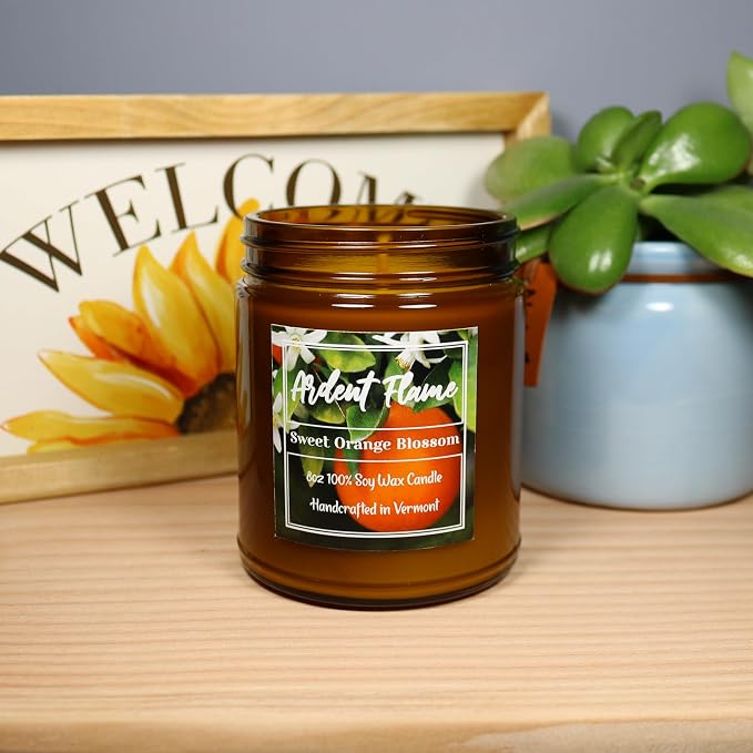 Candles | Sweet Orange Blossom | 100% Natural Soy Wax Candle for Home Decor | Highly Scented | Premium Fragrance | Handmade in Vermont, USA | 8 oz | Long Lasting | Gift for Women and Men