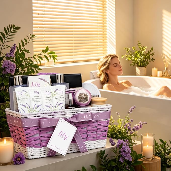 Lavender Spa Skin Care Gift Set - Perfect Pampering Gift Basket for Women