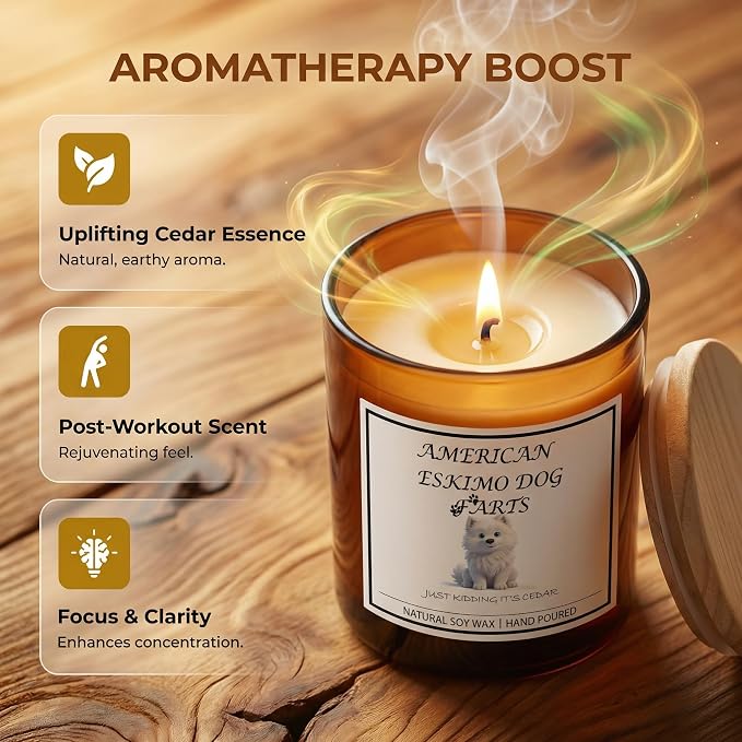 American Eskimo Gifts for Women | Birthday Gifts for Mom | Light When Dog Farts Candle | Cedar By Natural Soy Wax | Pet Safe Friendly Memorial Candles for Home Scented Household Essentials