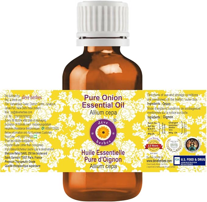 Deve Herbes Pure Onion Essential Oil (Allium cepa) Steam Distilled 2ml (0.06 oz)