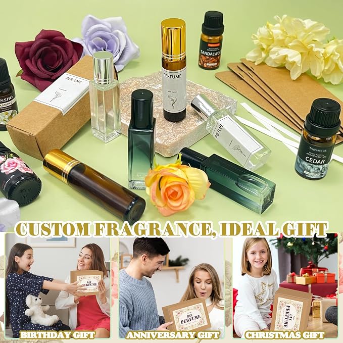 Thaluna Roll-On Perfume Making Kit, Diy Perfume Making Kit Make Your Own Fragrance Roller Kit with Essential Oils, Roll-On Bottles, Gift Set for Women and Girls