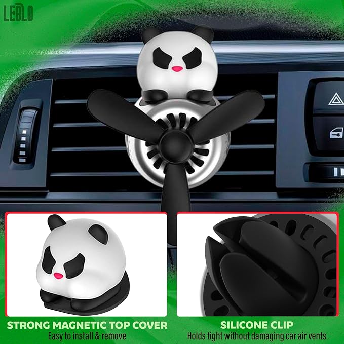 Panda Cute Car Air Freshener Diffuser - Panda Aromatherapy Diffuser Car Air Fresheners Vent Clips Cute Freshener Rotating Fan