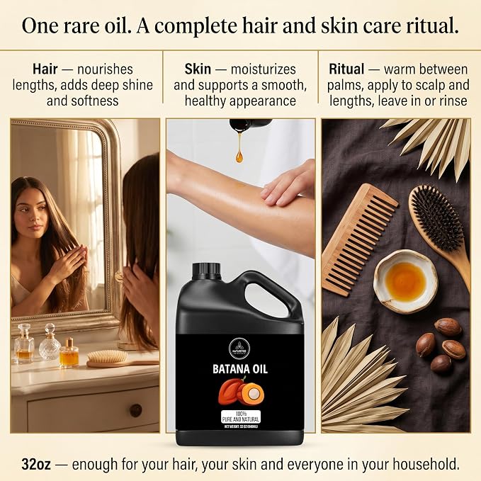 Naturevibe Botanicals Batana Oil 32 oz 100% Pure & Natural Oil for Hair, Skin & Scalp Care | Deep Moisturizing Body Oil | Ideal for Dry Hair, Massage & Daily Use (946 ml)