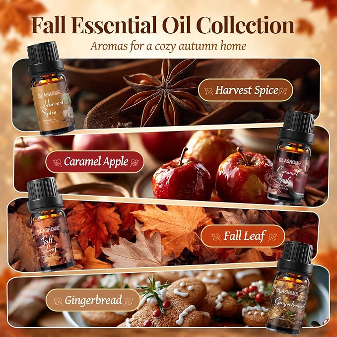 8 Pack Fall Essential Oil Set, Essential Oils for Diffusers for Home, Autumn Fragrance Oils for Candle and Soap Making, Aromatherapy Oils Gift for Women & Men, with Pumpkin Spice, Cinnamon, Vanilla
