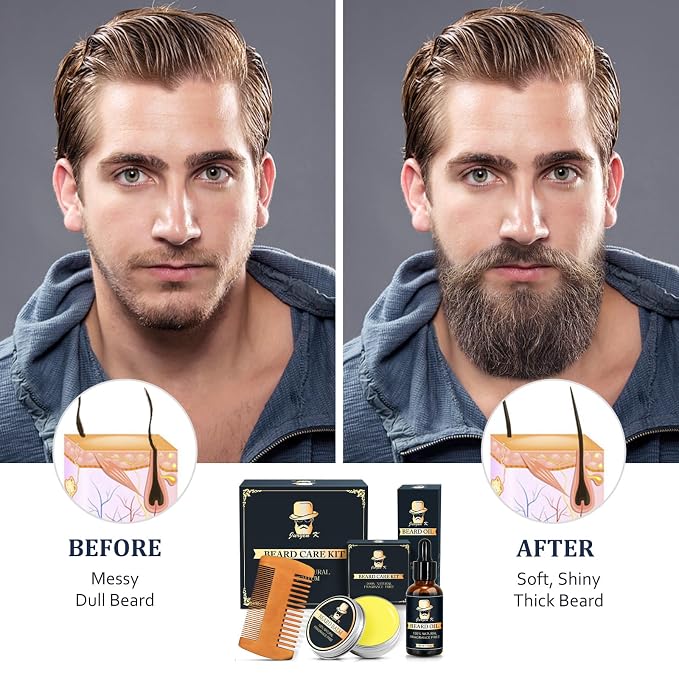 Beard Kit w/Beard Oil, Beard Balm, Beard Comb, Men's Daily Grooming & Care, Moisturize & Soften Facial Hair, Christmas & Birthday Gifts for Men Husband Boyfriend Dad, Stocking Stuffers for Adult Men