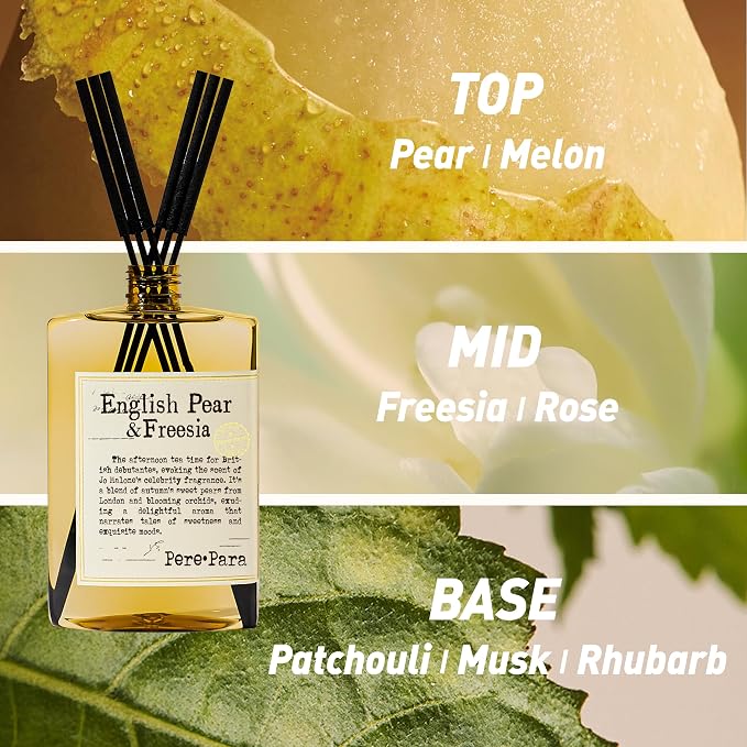 Luxury Hotel Scent Reed Diffuser Rifill 400ml (13.53oz) with 6 Reed Sticks | English Pear & Freesia Scent | Home, Bathroom & Office Decor | Long-Lasting Room Freshener | Premium Gift Set