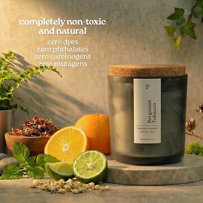Aspen & Oak Luxury Beeswax Candle, 16oz | Long Burning Pure Beeswax Candles, Non Toxic, Natural, Clean, Essential Oil Scented Organic Candles, Home Decor & Gifts (Bergamot Tobacco)