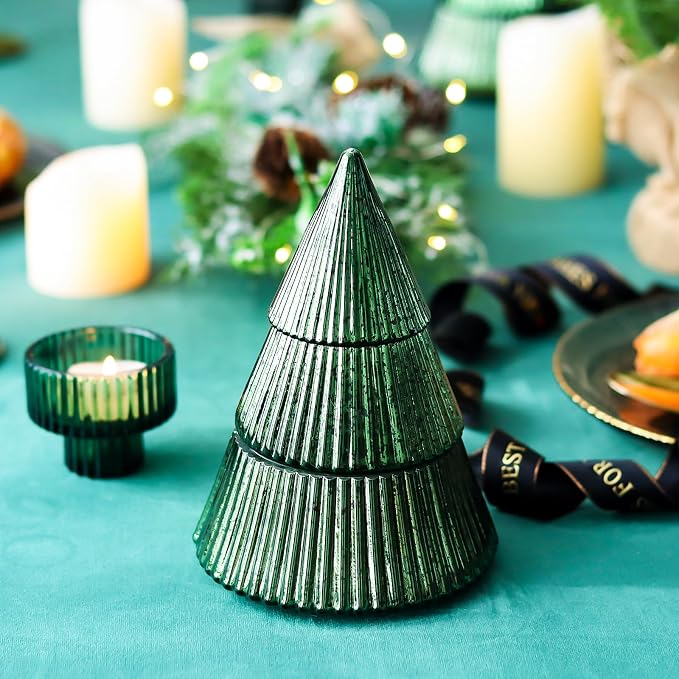 Fir Pine Scented Candle Mercury Glass Tree Decorative Scented Candle Soy Wax Aromatherapy for Spring Home Table Decor Gift for Women 8oz Green