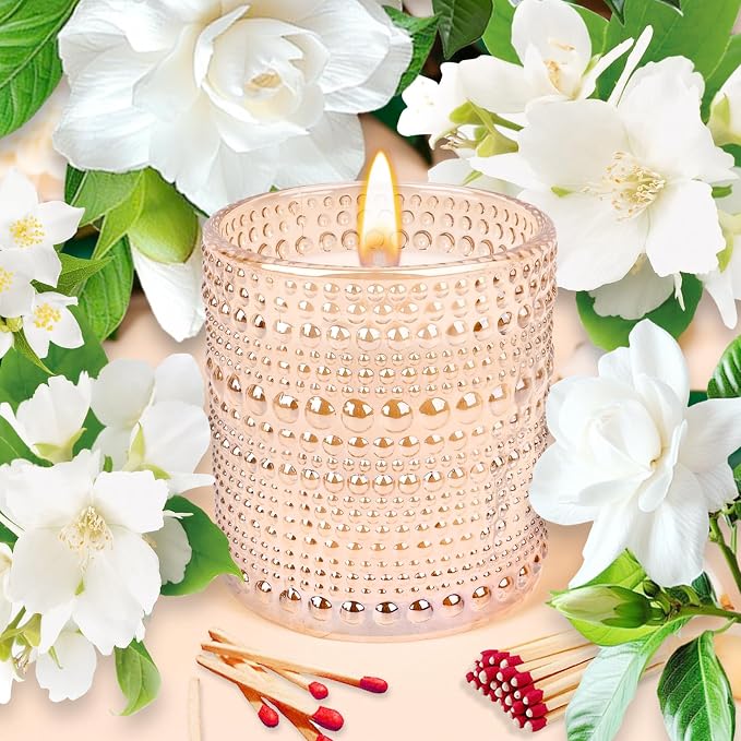 Jasmine Candle, Candles for Home Scented, Luxury Jar Candles for Women, Candles Gifts for Women, Natural Soy Candle, 6 oz 40 Hours Burning Time