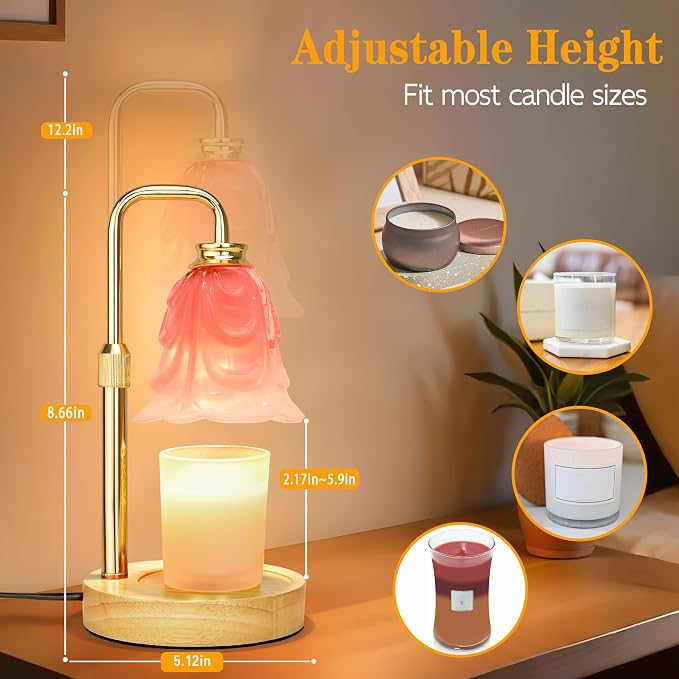 XJZJY Candle Warmer Lamp with Timer Dimmer, Adjustable Height Pink Tulip Candle Wax Warmer, Christmas Birthday Gift for Mom Women, House Warming Gifts for New Home Bedroom Decor,Milky Pink