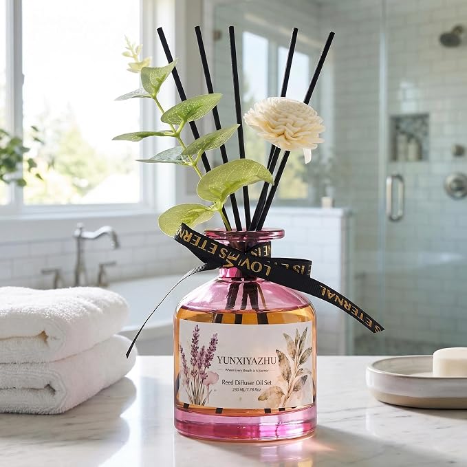 Reed Diffuser, Rose, 7.78 fl oz, Oil-Based Alcohol-Free Flameless Fragrance for Home Decor