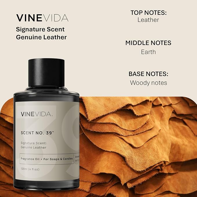 VINEVIDA [4oz] Genuine Leather Fragrance Oil for Candle Making and Soap Making - Premium Candle Scents for Soy Candles