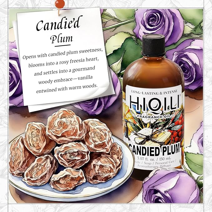 HIQILI Candied Plum Fragrance Oil for Diffuser, Candle & Soap Making, Personal Care Scenting, Gourmand Notes, Long-Lasting Scent - 5.07 Fl Oz