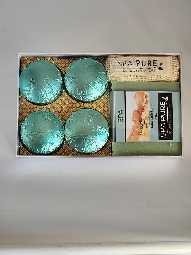 Spa Pure Aromatherapy Gift Set - Spa Bath Melts and Artisan Soap - Made in USA with Plant Based Ingredients - Cotton Soap Bag