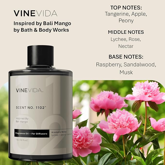 VINEVIDA [16 Fl Oz] Scent NO. 1102 Fragrance Oil for Cold Air Diffusers, Aromatic Notes of Lychee Peony Sandalwood, Essential Oils for Diffuser Oil Refill & Air Freshener Room Spray