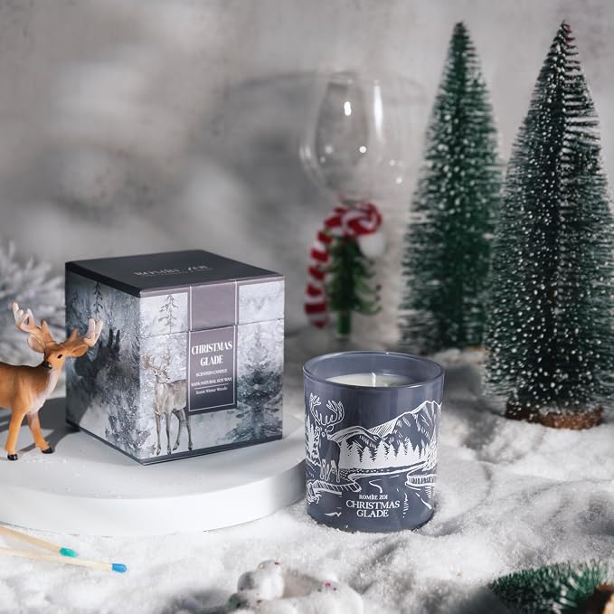 ROMIIE ZOI Christmas Scented Jar Candle - 6oz Soy Wax Candle - Glade Infused with Winter Woods Aroma - with Beautiful Keepsake Box Special for Holiday Gifts