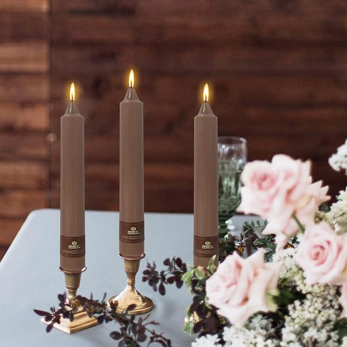 4 Pack Brown Taper Candles Sticks Unscented 9 inch Tapered Candle Dinner Smokeless Long Burning Candlesticks for Weddings Dinner Party Home Decor