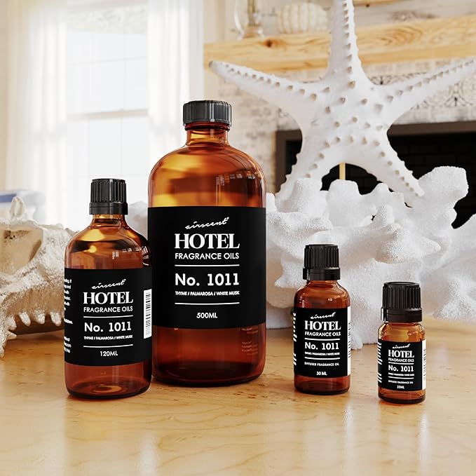 AirScent Hotel Diffuser Oil No. 1011 - The Beach Villas Scent - 500 mL | Thyme Palmarosa White Musk - Fragrance Oil for Ultrasonic and Waterless Diffusers and Crafting - 16.9 fl oz Glass Bottle